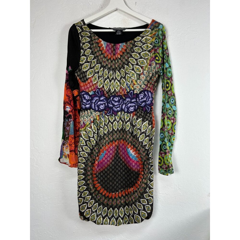 Desigual Boho Mosaic Modern Metallic Bubble Dress Party Cocktail Holiday Size 36